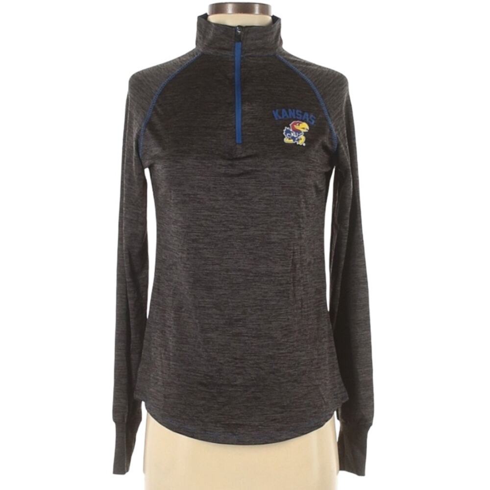 Colosseum Pullover‎ Kansas University Jayhawks Grey 1/4 Zip Thumbholes Women's S